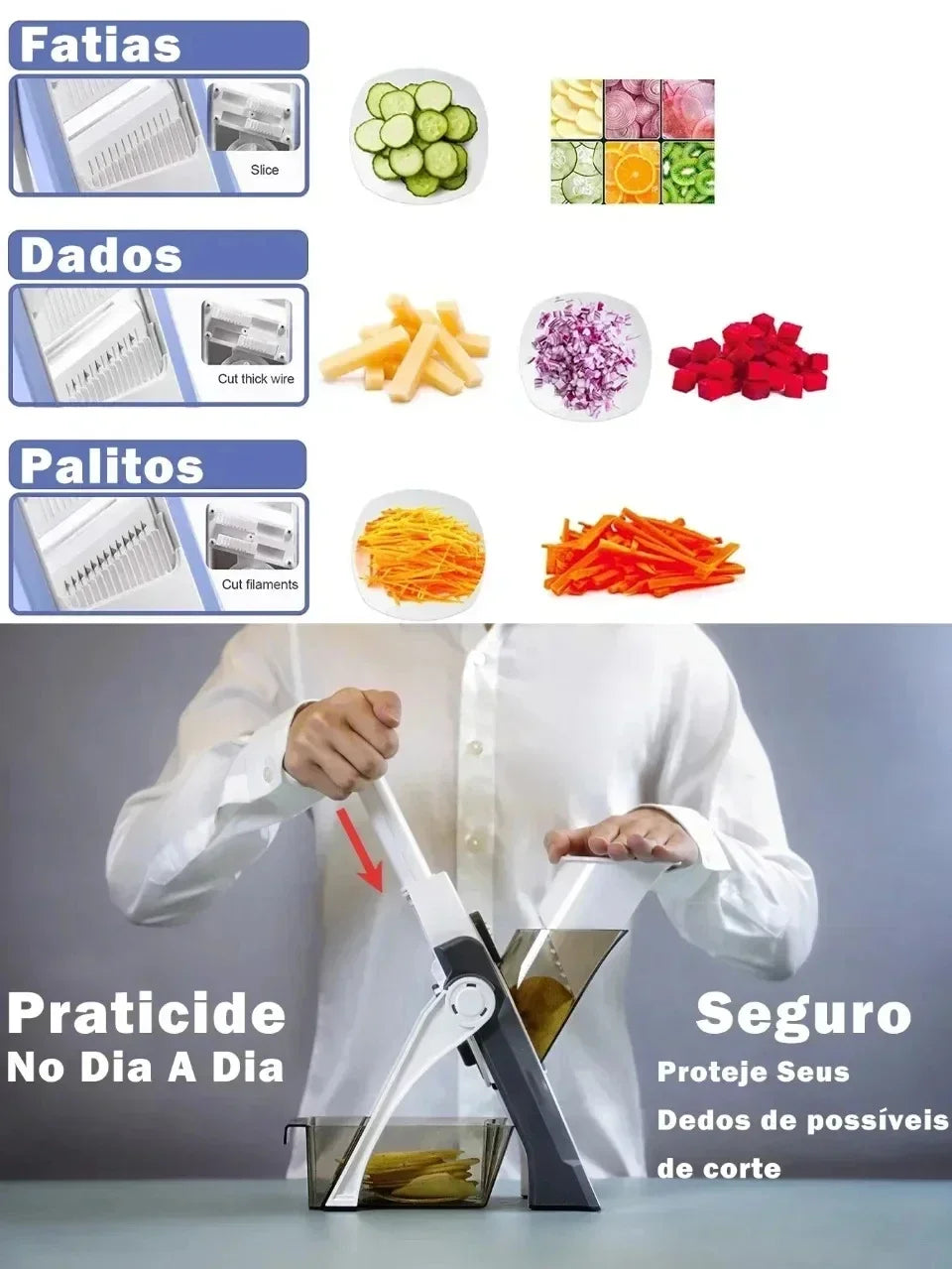 Hachoir à légumes manuel sûr 5 en 1, trancheuse multifonction, accessoires de cuisine, bandes, julienne, mandoline, D479